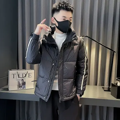 2023冬季新款轻薄立领短款羽绒服男ins潮流休闲保暖条纹棉衣外套商品大图