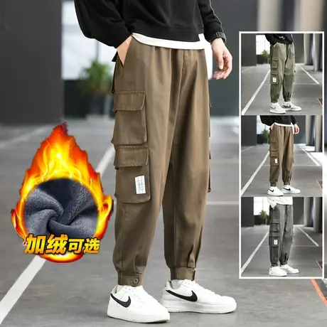 工装裤男秋冬潮牌宽松直筒加绒加厚机能裤子韩版潮流束脚休闲长裤商品大图