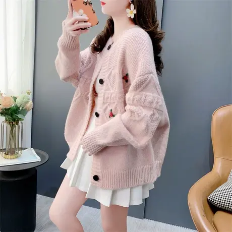 日系复古减龄甜美针织开衫女春季2024新款宽松洋气学院风毛衣外套商品大图