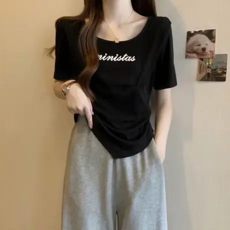 不规则下摆短袖T恤女夏装修身内搭打底衫2024年新款短款半袖上衣商品大图