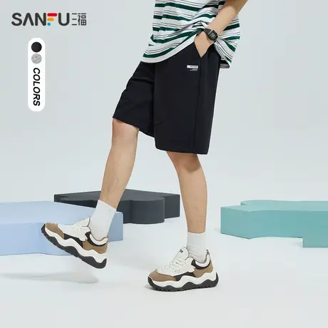 三福2024夏季男士简约针织标中裤 休闲运动风宽松卫裤男482955图片