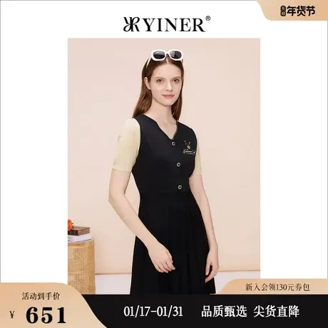 【赫本猫联名】YINER音儿专选女装夏季撞色连衣裙图片
