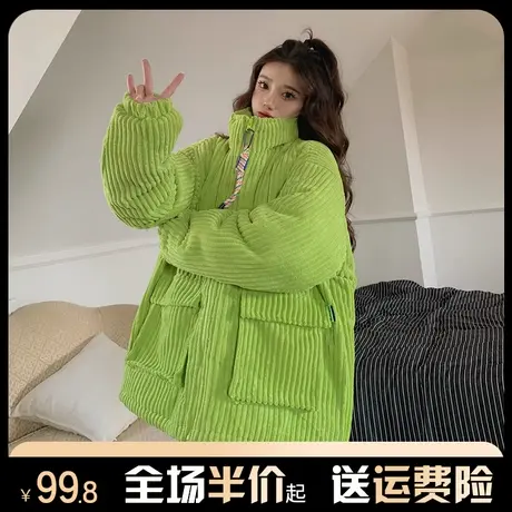 oversize灯芯绒棉服女秋冬季新款加厚工装棉衣棉袄外套潮牌高级图片