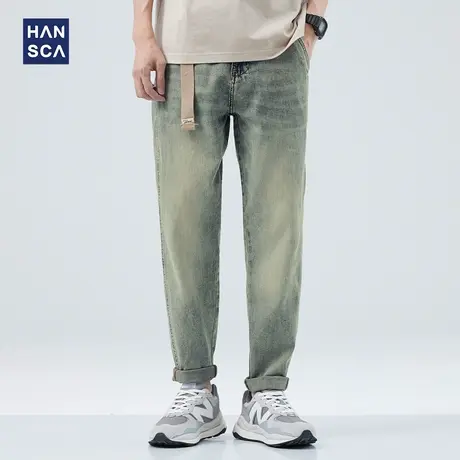 hansca水洗牛仔裤男宽松复古夏季薄款潮牌大码直筒锥形休闲长裤子商品大图