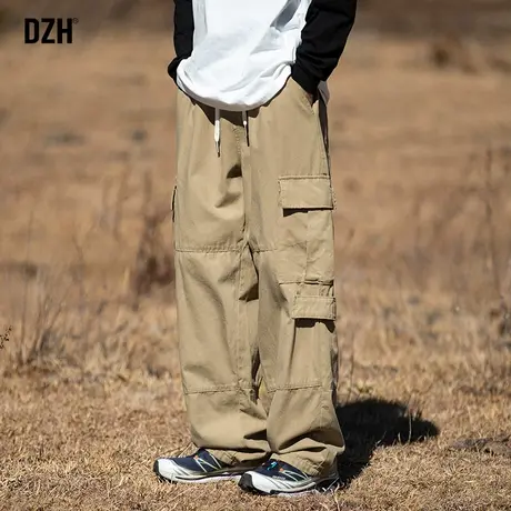 男生卡其色工装裤男直筒宽松休闲裤子男款美式2024新款阔腿裤百搭商品大图