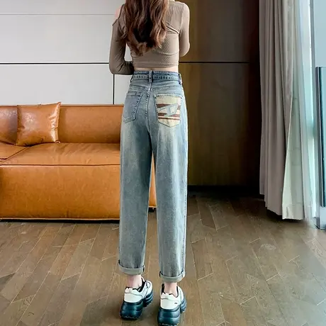 复古牛仔裤女春季新款高腰宽松显瘦怀旧哈伦萝卜裤小个子老爹裤潮商品大图