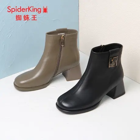 SPIDER KING/蜘蛛王裸靴羊皮2023秋商场新款短靴女时装靴单里舒适商品大图