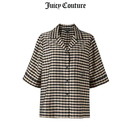 Juicy Couture橘滋美式春季新款天丝格纹设计感薄款短袖衬衫女商品大图