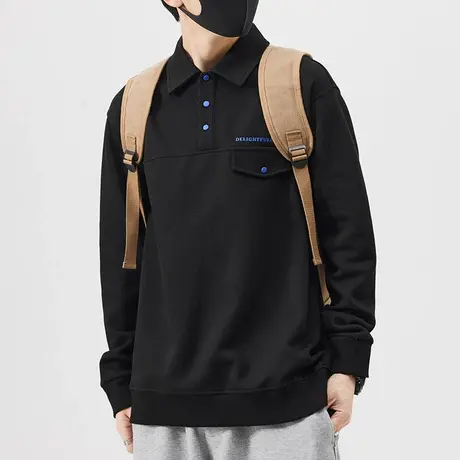 男款潮牌痞帅翻领上衣秋季高端重磅半开衫长袖卫衣春秋款男士衬衣商品大图