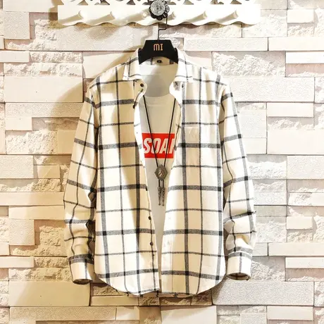 2023新款方格子衬衫男春季休闲薄款外套港风男士长袖衬衣帅气潮流商品大图