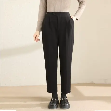 时尚气质显瘦毛呢哈伦裤2022年冬季新款淑女温柔显瘦通勤百搭长裤图片