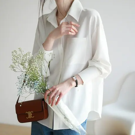 嘉茱莉设计感白衬衫女2023年春季新款法式衬衣通勤高级感长袖上衣图片