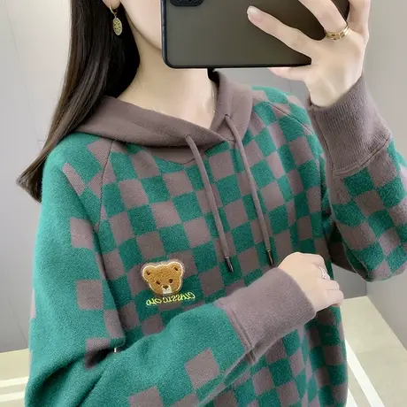 高级感针织卫衣女2022年连帽宽松韩版洋气帽衫秋冬打底加厚毛衣女图片