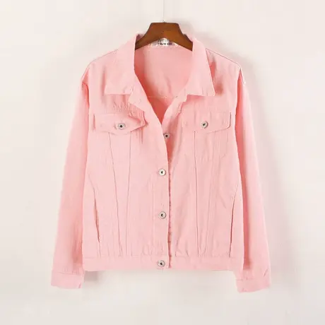 牛仔外套女宽松流行韩版春秋新款夹克学生bf网红短款上衣粉色商品大图