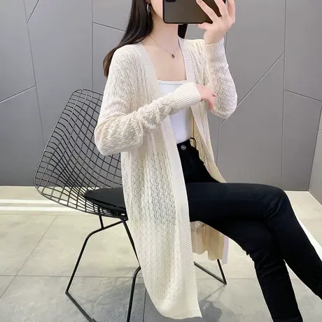 冰丝针织开衫外套女2023春秋季新款中长款夏季薄款空调衫镂空上衣图片