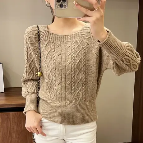 秋季女2023年新款毛衣女宽松圆领套头上衣短款内搭爆款针织打底衫图片