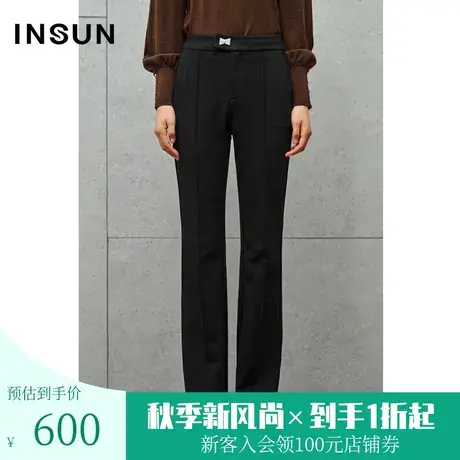 恩裳2023秋季新款舒适亲肤斜纹针织休闲裤垂顺挺括微喇裤图片