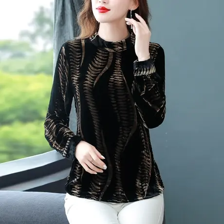 2023秋装新款高级感漂亮洋气打底衫女妈妈装时尚金丝绒长袖女上衣商品大图