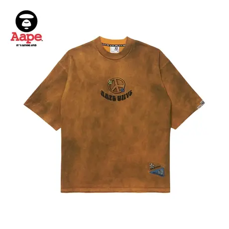 Aape旗舰店男装春夏复古做旧图案小花刺绣宽松短袖T恤1346XXK图片