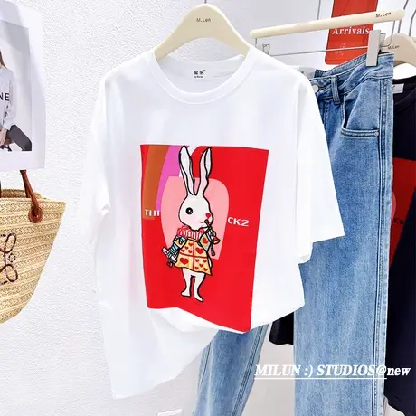 重工刺绣短袖上衣夏款韩国东大门chic别致洋气质纯棉t欧货宽松潮商品大图