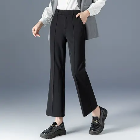 高腰黑色微喇裤女2023年新款春夏裤子小个子九分裤直筒西装喇叭裤商品大图