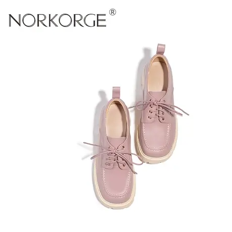 2023新款春仙女风文艺浅紫系带单鞋女真皮厚底防滑JK小皮鞋乐福鞋商品大图