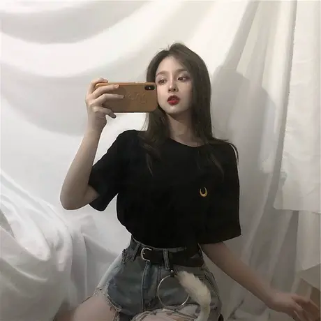 古着少女感港味ins短袖t恤女夏季2023韩版宽松百搭慵懒风chic上衣商品大图