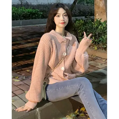 日系复古毛衣女春秋宽松设计感小众慵懒风高级感上衣针织开衫外套商品大图
