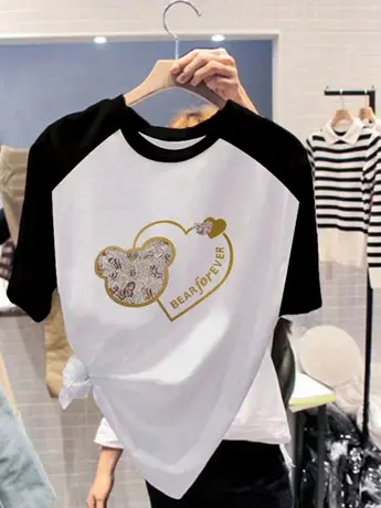 拼色宽松大码白色短袖t恤女2023夏季新款撞色半袖情侣上衣ins潮牌商品大图