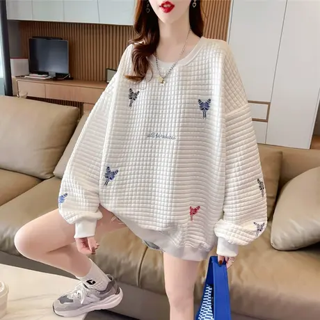 早春装华夫格卫衣女春秋季韩版宽松大码初春薄款oversize上衣外套商品大图