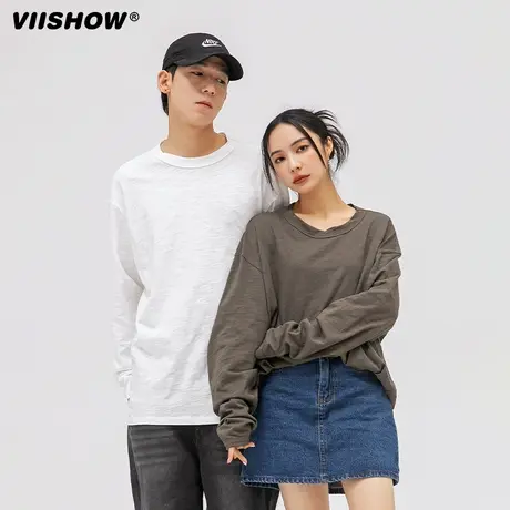 VIISHOWins复古基础款纯色春季打底衫内搭纯棉百搭男长袖T恤bf风图片