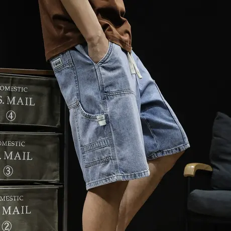 牛仔短裤男夏季潮牌2023新款宽松大码男装5分工装裤子男士五分裤商品大图