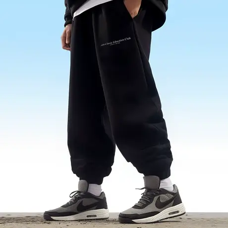 运动裤宽松加肥加大码男潮牌卫裤九分长裤胖人束脚裤秋冬加绒加厚商品大图