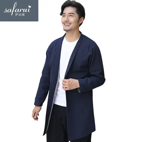 萨法瑞春秋男士风衣休闲男中长款宽松秋季棉麻外套中国风男装上衣商品大图