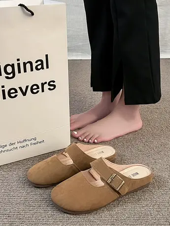 软底包头拖鞋女外穿2023春秋新款平底孕妇一脚蹬懒人勃肯半托鞋拖商品大图