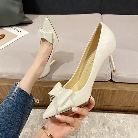 尖头蝴蝶结高跟鞋女细跟2023春季新款时尚百搭女神范浅口职业单鞋图片