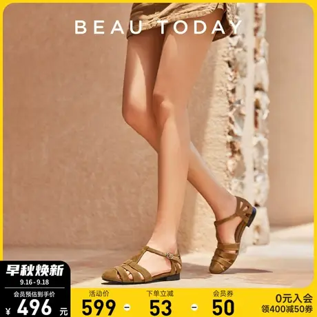 BeauToday平底罗马包头凉鞋女时装凉鞋BT丁字带玛丽珍鞋女猪笼鞋商品大图