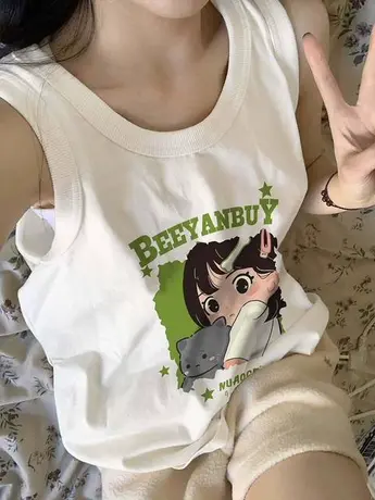 纯棉吊带运动坎肩背心无袖t恤女夏季设计感小众外穿宽松挂脖上衣图片