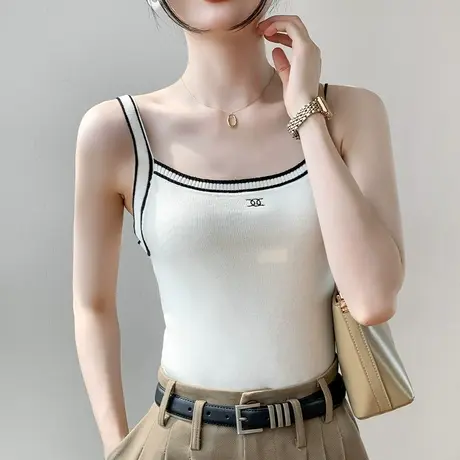 拼接针织吊带背心女2023夏新款露锁骨性感衬衫内搭法式小个子上衣图片