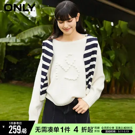 ONLY春秋甜美休闲学院风字母圆领针织衫女|123413010商品大图