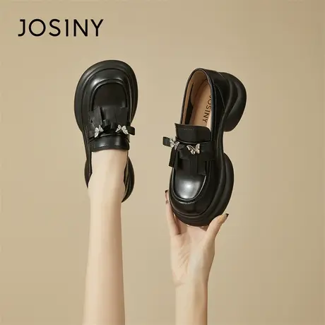 Josiny/卓诗尼厚底乐福鞋女2024新款春季英伦风一脚蹬小皮鞋单鞋商品大图