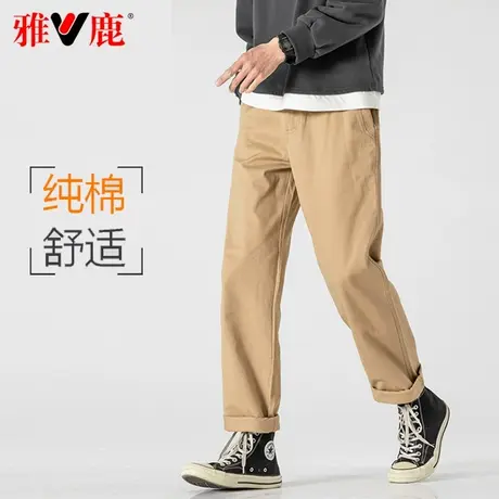 雅鹿品牌男士卡其色休闲裤夏季薄款纯棉透气直筒百搭春秋男款长裤商品大图