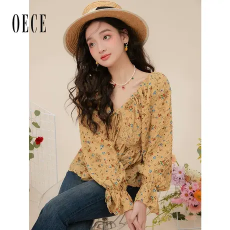 Oece设计感小众衬衫春装女2023新款法式碎花上衣别致小衫商品大图