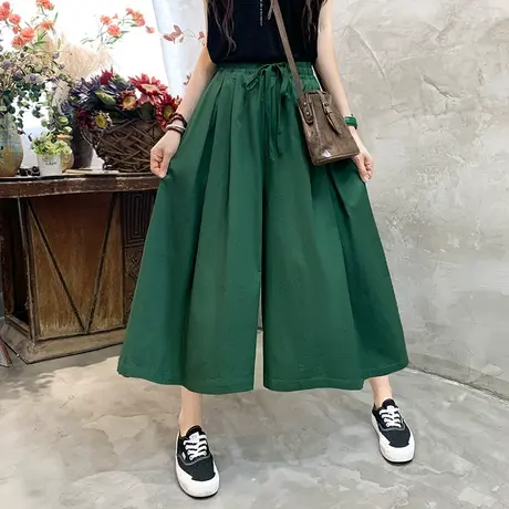 2023新款夏季大码宽松高腰遮肉阔腿裤女九分裤裙休闲裙裤子薄款潮商品大图