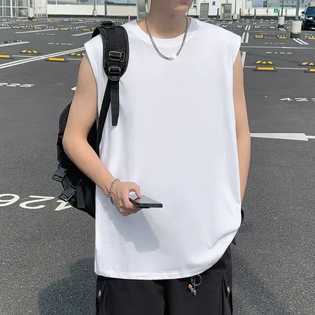 大码背心男夏季新款休闲宽松无袖t恤美式潮流透气运动纯色坎肩潮商品大图