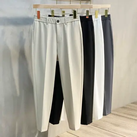 松紧腰九分裤休闲裤男修身春秋百搭小脚韩版西裤丝光弹力男士裤子商品大图