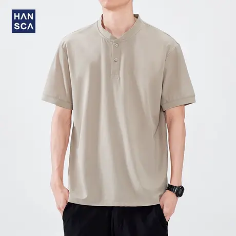 hansca丝光柔弹小珠地亨利领polo衫男款2025夏季薄款透气休闲上衣商品大图