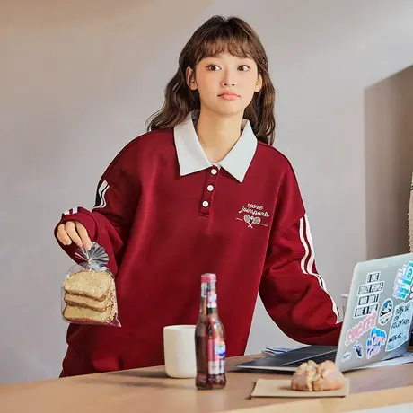 唐狮polo衫女新款春秋长袖翻领卫衣宽松百搭设计感爆款上衣商品大图