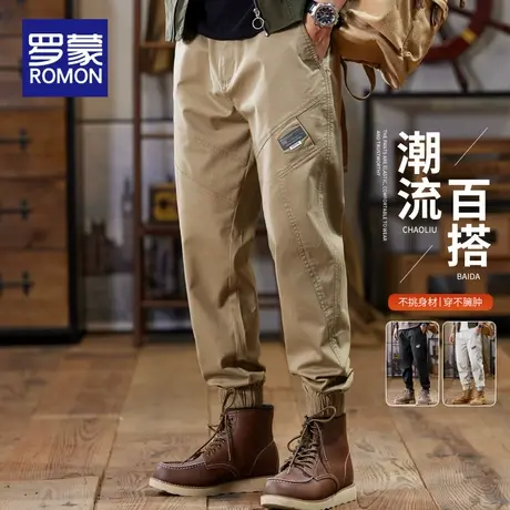 罗蒙纯棉工装裤男士2025春秋季新款美式潮牌宽松束脚休闲哈伦裤子商品大图