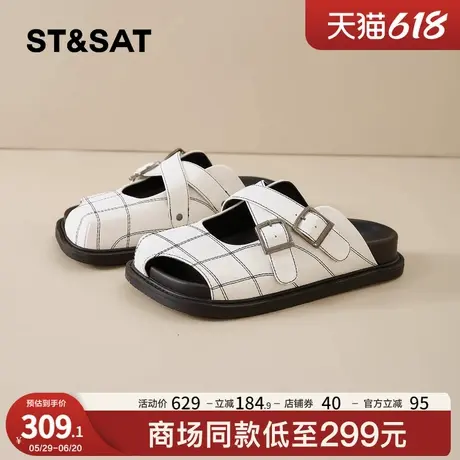 星期六包头半拖鞋女外穿2025夏季新款复古交叉扣带配裙子勃肯凉拖商品大图
